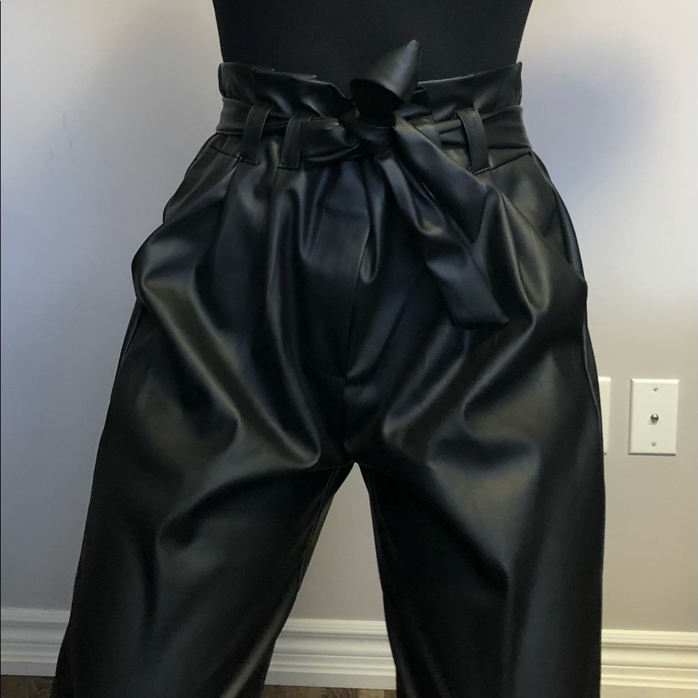Leather-like high waisted tapered pants